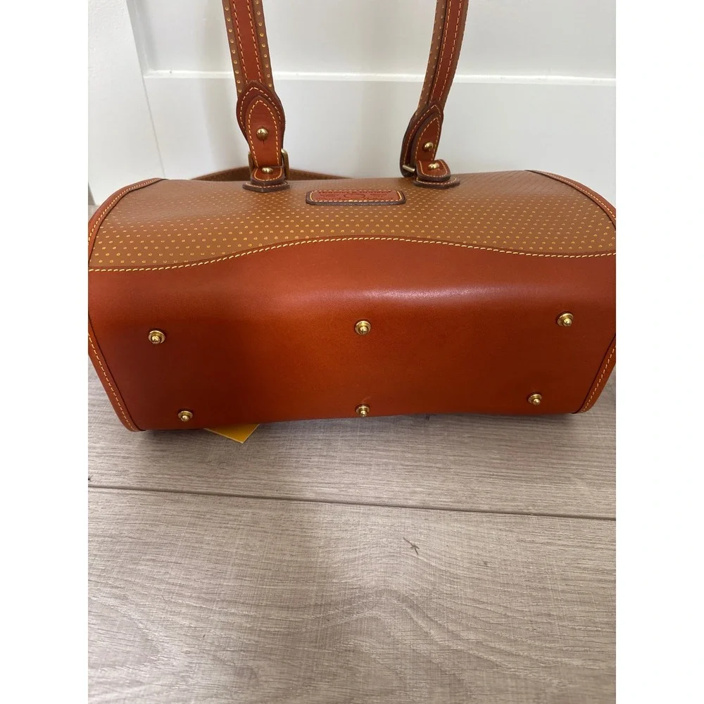 Dooney & Bourke Cabriolet Perforated Leather Satchel Bag Brown Tan Made in USA